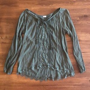 Olive Green Hollister Peasant Top